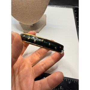 Monet Vintage Black Enamel Gold Tone Studded Bangle Bracelet